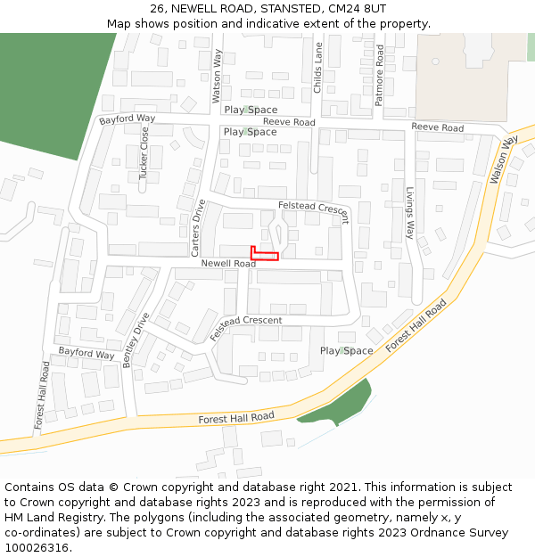 26, NEWELL ROAD, STANSTED, CM24 8UT: Location map and indicative extent of plot