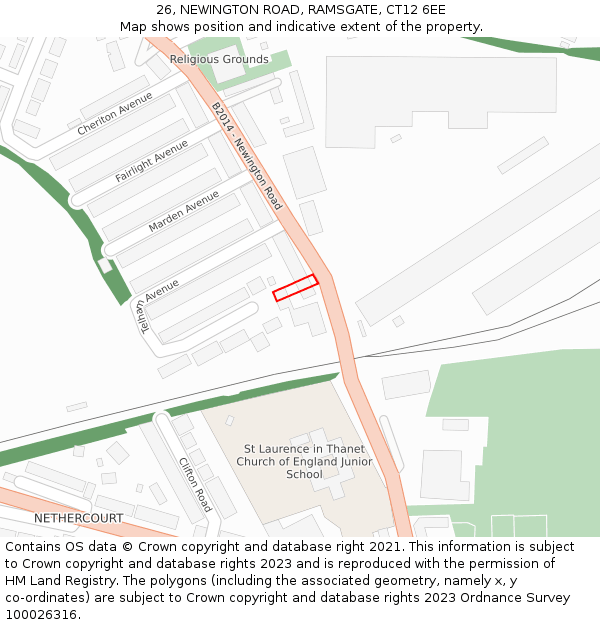 26, NEWINGTON ROAD, RAMSGATE, CT12 6EE: Location map and indicative extent of plot