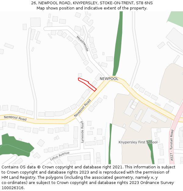 26, NEWPOOL ROAD, KNYPERSLEY, STOKE-ON-TRENT, ST8 6NS: Location map and indicative extent of plot