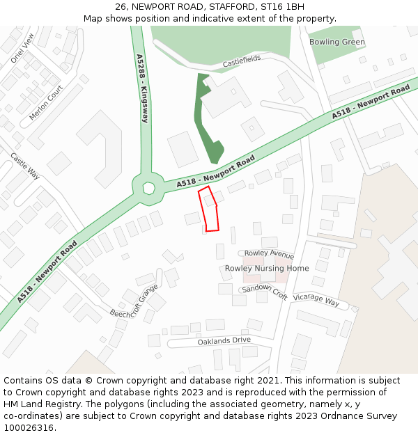 26, NEWPORT ROAD, STAFFORD, ST16 1BH: Location map and indicative extent of plot