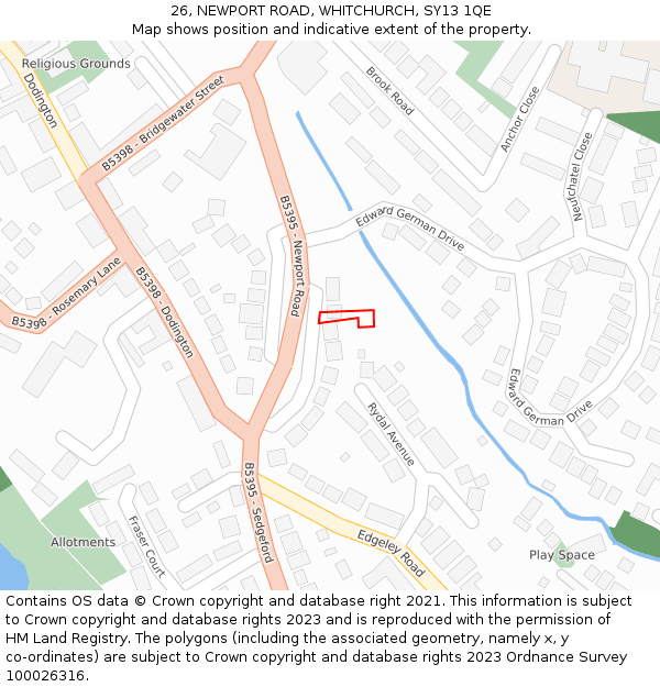 26, NEWPORT ROAD, WHITCHURCH, SY13 1QE: Location map and indicative extent of plot