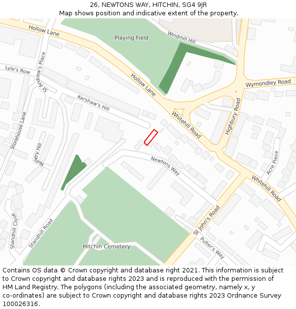 26, NEWTONS WAY, HITCHIN, SG4 9JR: Location map and indicative extent of plot
