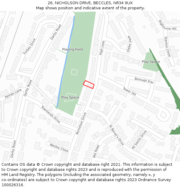 26, NICHOLSON DRIVE, BECCLES, NR34 9UX: Location map and indicative extent of plot