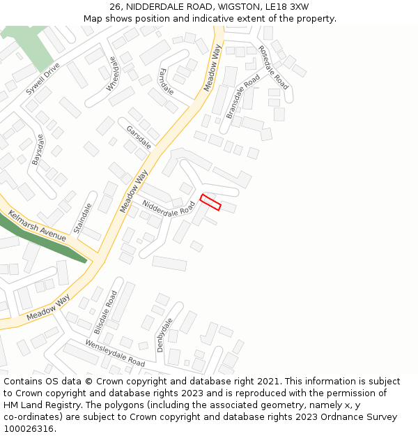 26, NIDDERDALE ROAD, WIGSTON, LE18 3XW: Location map and indicative extent of plot