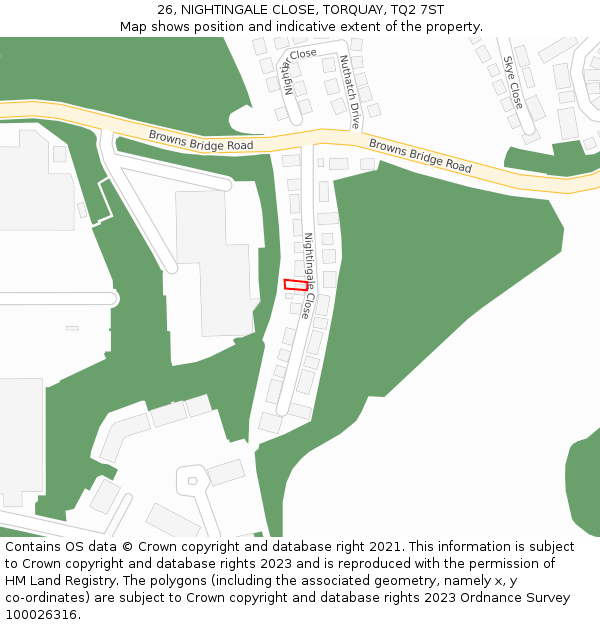 26, NIGHTINGALE CLOSE, TORQUAY, TQ2 7ST: Location map and indicative extent of plot