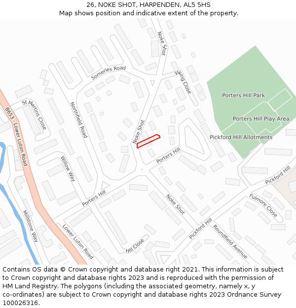 26, NOKE SHOT, HARPENDEN, AL5 5HS: Location map and indicative extent of plot