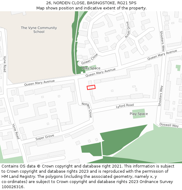 26, NORDEN CLOSE, BASINGSTOKE, RG21 5PS: Location map and indicative extent of plot