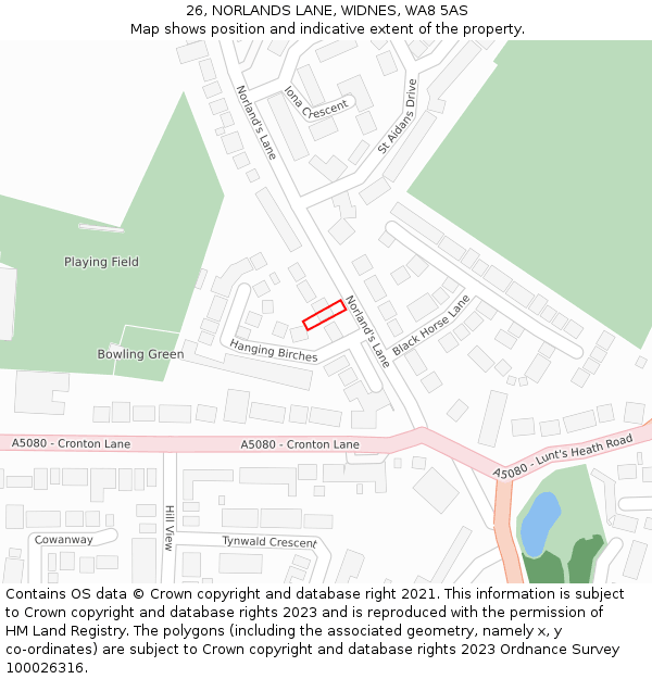 26, NORLANDS LANE, WIDNES, WA8 5AS: Location map and indicative extent of plot