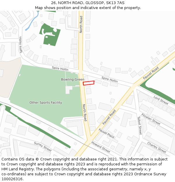 26, NORTH ROAD, GLOSSOP, SK13 7AS: Location map and indicative extent of plot