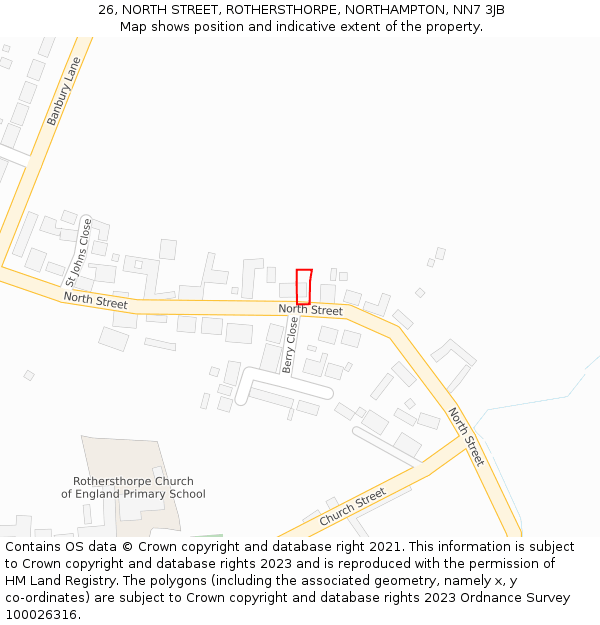 26, NORTH STREET, ROTHERSTHORPE, NORTHAMPTON, NN7 3JB: Location map and indicative extent of plot