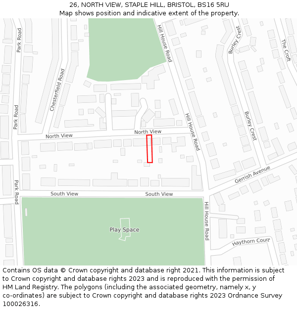 26, NORTH VIEW, STAPLE HILL, BRISTOL, BS16 5RU: Location map and indicative extent of plot