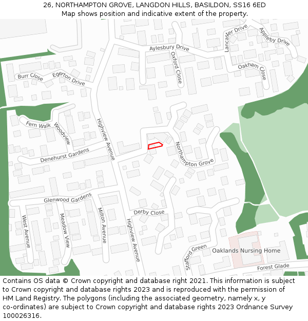 26, NORTHAMPTON GROVE, LANGDON HILLS, BASILDON, SS16 6ED: Location map and indicative extent of plot