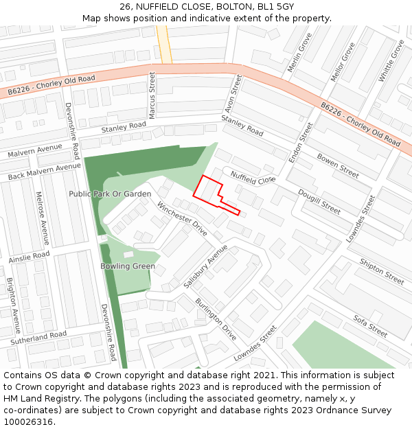 26, NUFFIELD CLOSE, BOLTON, BL1 5GY: Location map and indicative extent of plot