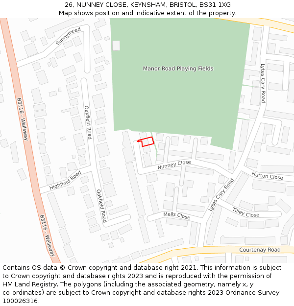 26, NUNNEY CLOSE, KEYNSHAM, BRISTOL, BS31 1XG: Location map and indicative extent of plot