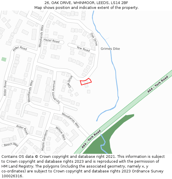 26, OAK DRIVE, WHINMOOR, LEEDS, LS14 2BF: Location map and indicative extent of plot