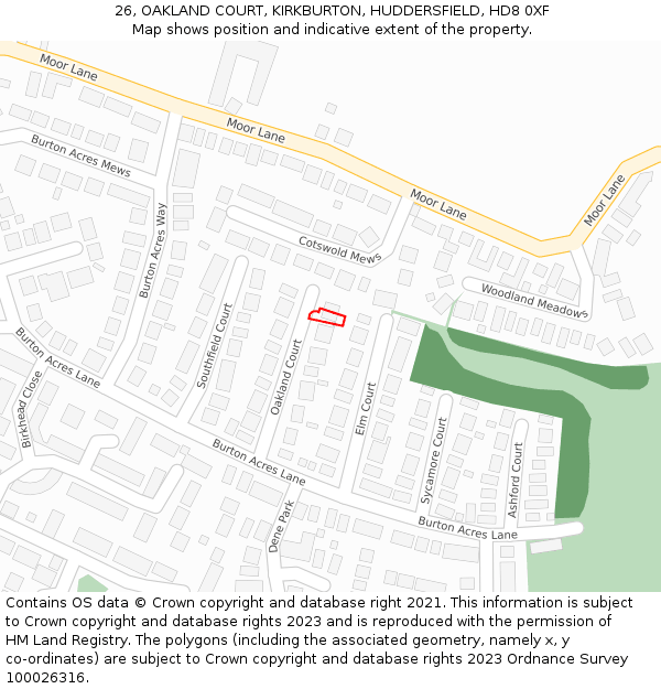 26, OAKLAND COURT, KIRKBURTON, HUDDERSFIELD, HD8 0XF: Location map and indicative extent of plot