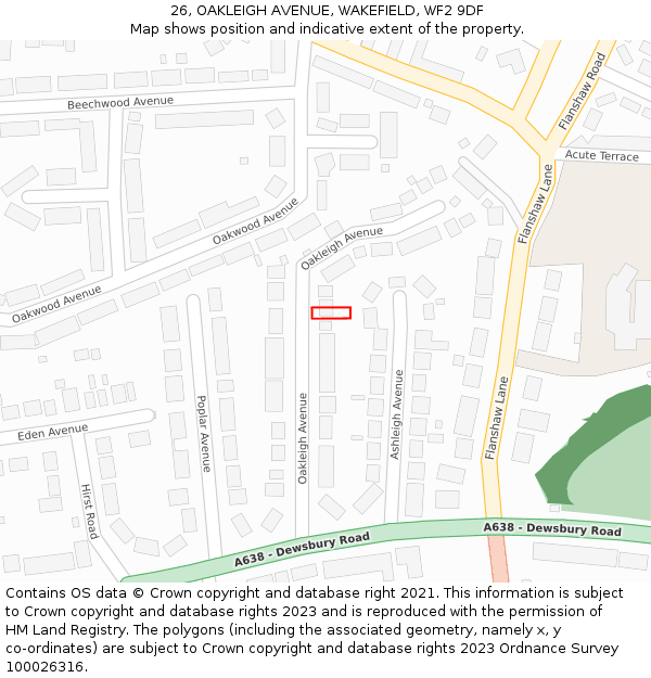 26, OAKLEIGH AVENUE, WAKEFIELD, WF2 9DF: Location map and indicative extent of plot