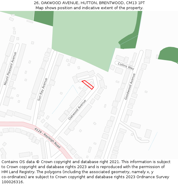 26, OAKWOOD AVENUE, HUTTON, BRENTWOOD, CM13 1PT: Location map and indicative extent of plot