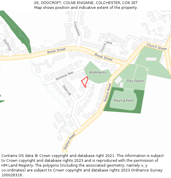 26, ODDCROFT, COLNE ENGAINE, COLCHESTER, CO6 2ET: Location map and indicative extent of plot