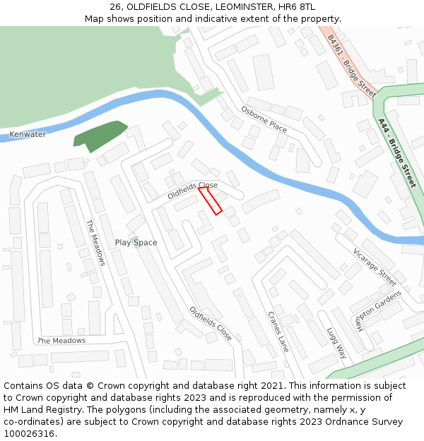 26, OLDFIELDS CLOSE, LEOMINSTER, HR6 8TL: Location map and indicative extent of plot