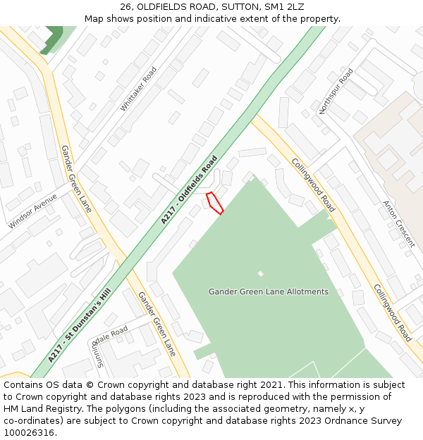 26, OLDFIELDS ROAD, SUTTON, SM1 2LZ: Location map and indicative extent of plot