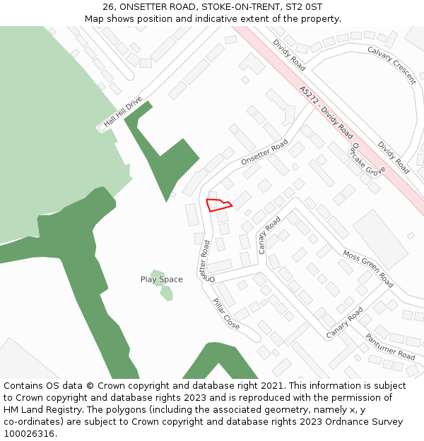 26, ONSETTER ROAD, STOKE-ON-TRENT, ST2 0ST: Location map and indicative extent of plot