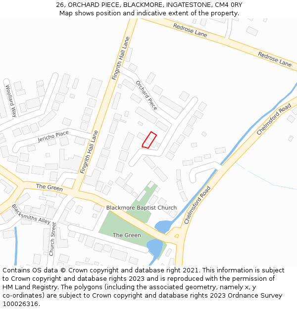 26, ORCHARD PIECE, BLACKMORE, INGATESTONE, CM4 0RY: Location map and indicative extent of plot