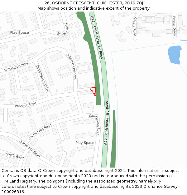 26, OSBORNE CRESCENT, CHICHESTER, PO19 7QJ: Location map and indicative extent of plot
