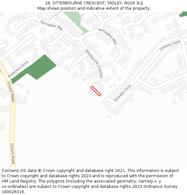 26, OTTERBOURNE CRESCENT, TADLEY, RG26 3UJ: Location map and indicative extent of plot