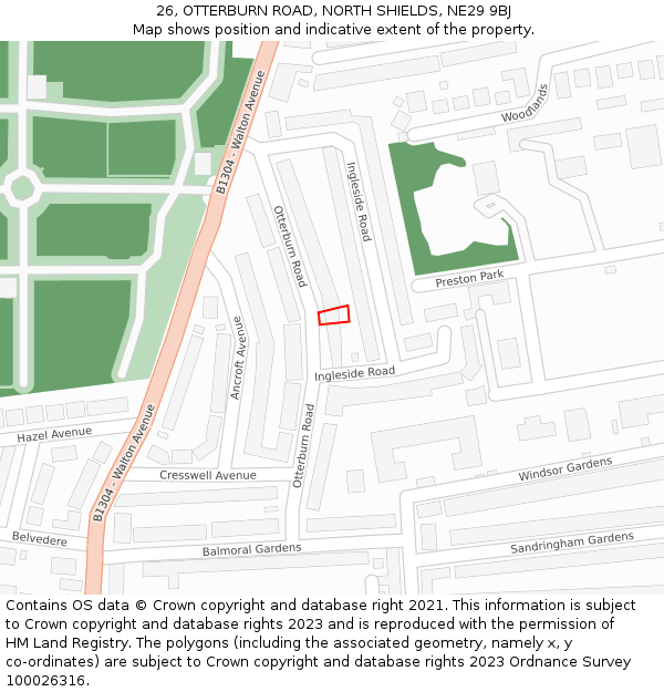 26, OTTERBURN ROAD, NORTH SHIELDS, NE29 9BJ: Location map and indicative extent of plot