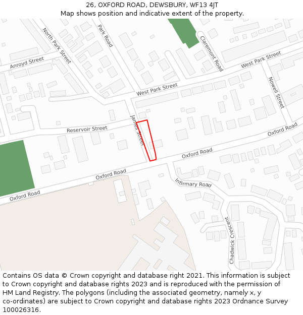 26, OXFORD ROAD, DEWSBURY, WF13 4JT: Location map and indicative extent of plot