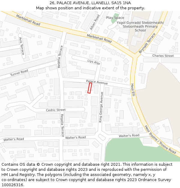 26, PALACE AVENUE, LLANELLI, SA15 1NA: Location map and indicative extent of plot