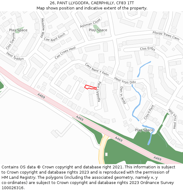 26, PANT LLYGODFA, CAERPHILLY, CF83 1TT: Location map and indicative extent of plot