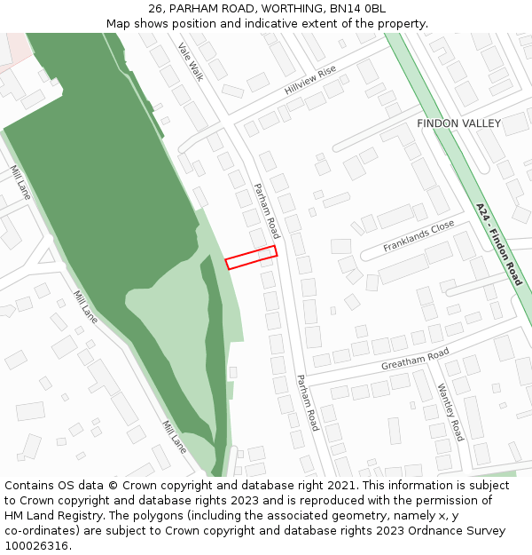 26, PARHAM ROAD, WORTHING, BN14 0BL: Location map and indicative extent of plot