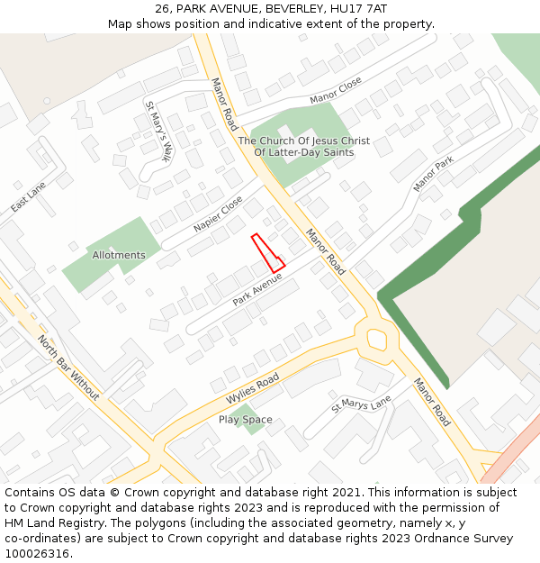 26, PARK AVENUE, BEVERLEY, HU17 7AT: Location map and indicative extent of plot