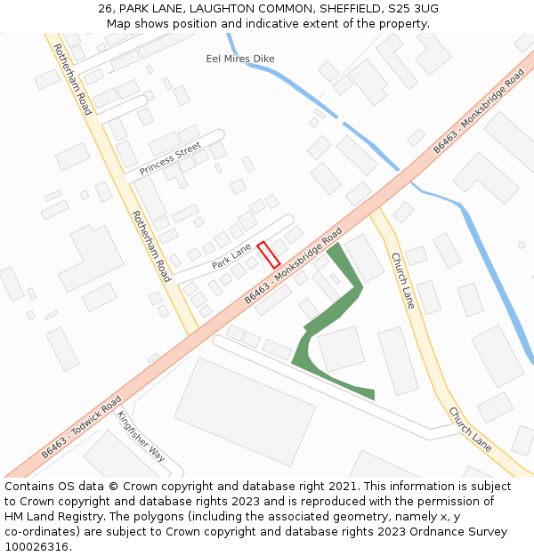 26, PARK LANE, LAUGHTON COMMON, SHEFFIELD, S25 3UG: Location map and indicative extent of plot