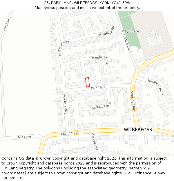 26, PARK LANE, WILBERFOSS, YORK, YO41 5PW: Location map and indicative extent of plot