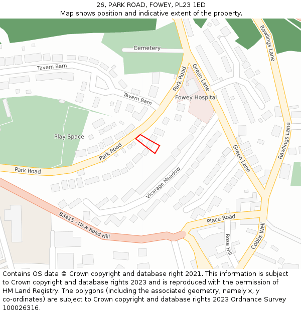 26, PARK ROAD, FOWEY, PL23 1ED: Location map and indicative extent of plot