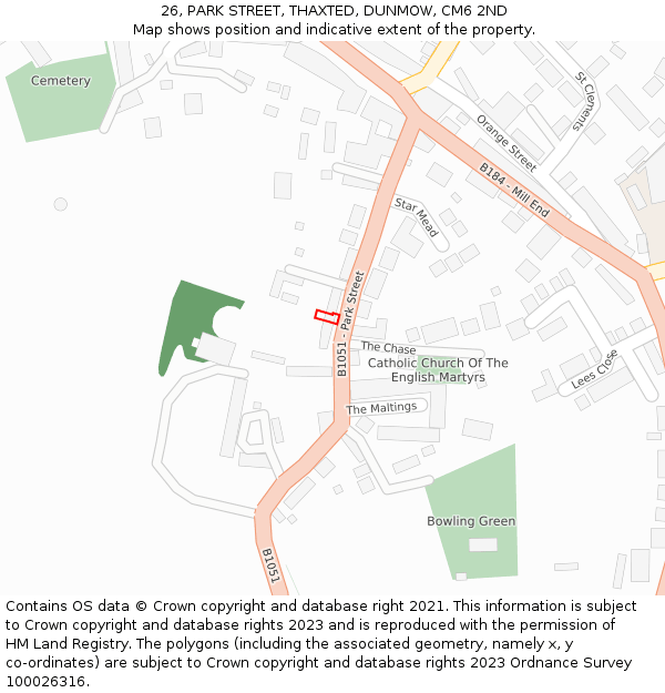 26, PARK STREET, THAXTED, DUNMOW, CM6 2ND: Location map and indicative extent of plot