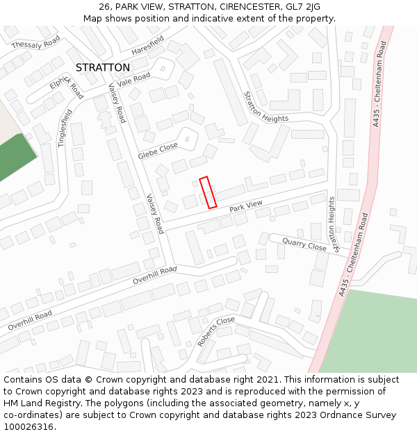 26, PARK VIEW, STRATTON, CIRENCESTER, GL7 2JG: Location map and indicative extent of plot