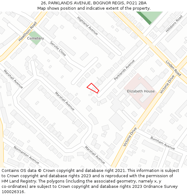 26, PARKLANDS AVENUE, BOGNOR REGIS, PO21 2BA: Location map and indicative extent of plot