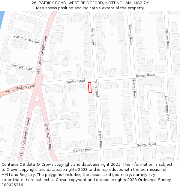 26, PATRICK ROAD, WEST BRIDGFORD, NOTTINGHAM, NG2 7JY: Location map and indicative extent of plot