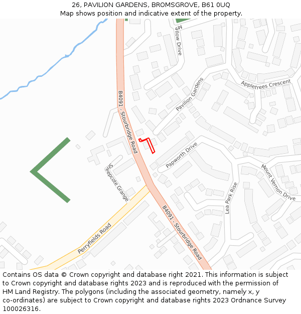 26, PAVILION GARDENS, BROMSGROVE, B61 0UQ: Location map and indicative extent of plot