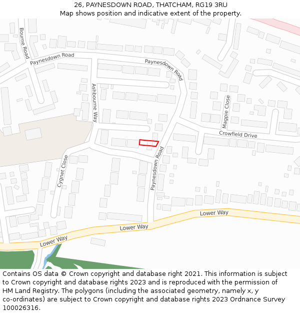 26, PAYNESDOWN ROAD, THATCHAM, RG19 3RU: Location map and indicative extent of plot