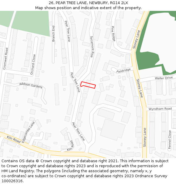 26, PEAR TREE LANE, NEWBURY, RG14 2LX: Location map and indicative extent of plot