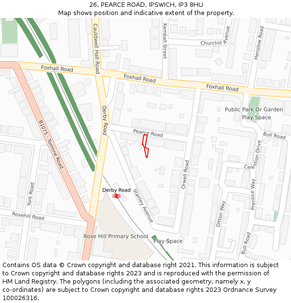 26, PEARCE ROAD, IPSWICH, IP3 8HU: Location map and indicative extent of plot