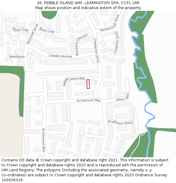 26, PEBBLE ISLAND WAY, LEAMINGTON SPA, CV31 1AR: Location map and indicative extent of plot
