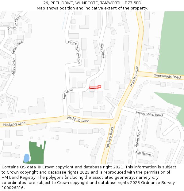 26, PEEL DRIVE, WILNECOTE, TAMWORTH, B77 5FD: Location map and indicative extent of plot