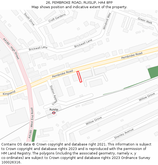 26, PEMBROKE ROAD, RUISLIP, HA4 8PP: Location map and indicative extent of plot