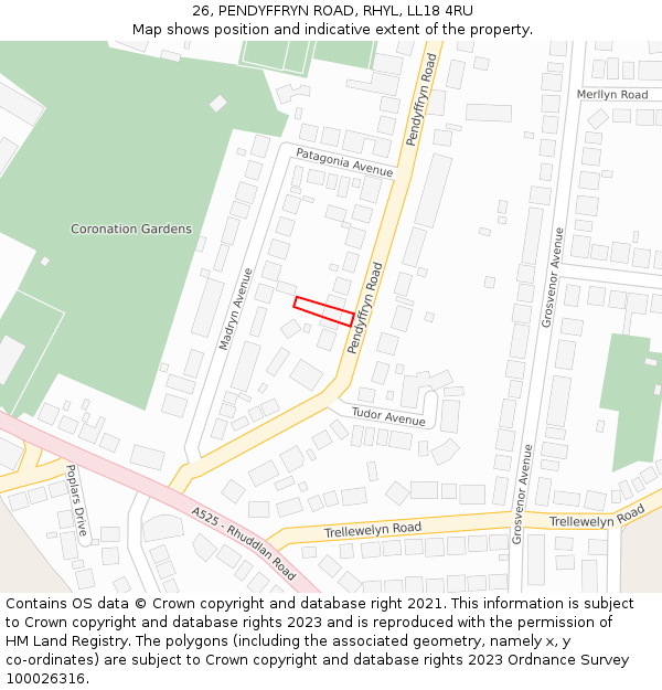 26, PENDYFFRYN ROAD, RHYL, LL18 4RU: Location map and indicative extent of plot